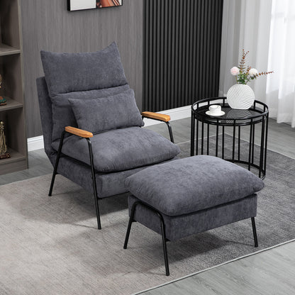 Relax Armchair with Footstool Chair with Adjustable Backrest, Reclining Function, Cushion, Modern Lounge Chair Upholstered with Cord Fabric for Living Room Up to 180 kg Load Capacity, Gray