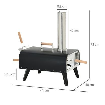 2-in-1 Wood Fired Pizza Oven with Pizza Stone, Pizza Peel, Pizza Paddle, Foldable Grill for Outdoor BBQ Steel Black