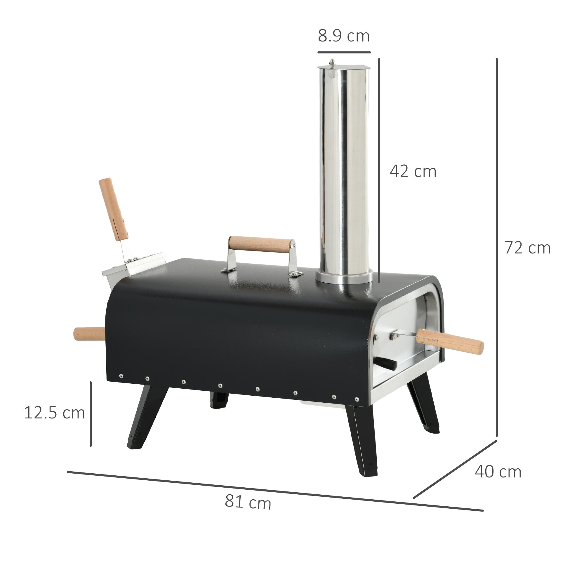 2-in-1 Wood Fired Pizza Oven with Pizza Stone, Pizza Peel, Pizza Paddle, Foldable Grill for Outdoor BBQ Steel Black