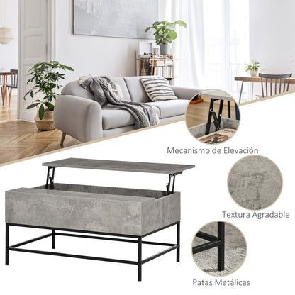 Lift-Top Coffee Table Coffee Table with Hidden Storage Space Lift-Top Table for Living Room Dining Room 90x60.5x45.5 cm Gray Cement