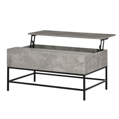 Lift-Top Coffee Table Coffee Table with Hidden Storage Space Lift-Top Table for Living Room Dining Room 90x60.5x45.5 cm Gray Cement