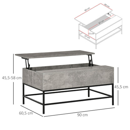 Lift-Top Coffee Table Coffee Table with Hidden Storage Space Lift-Top Table for Living Room Dining Room 90x60.5x45.5 cm Gray Cement