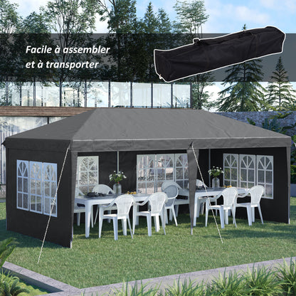 Outdoor Garden Pop-Up Folding Gazebo - Event Tent - 3 x 6 m - Marquee Canopy - 3 Removable Sides - Ground Stakes + Carry Bag Included Gray