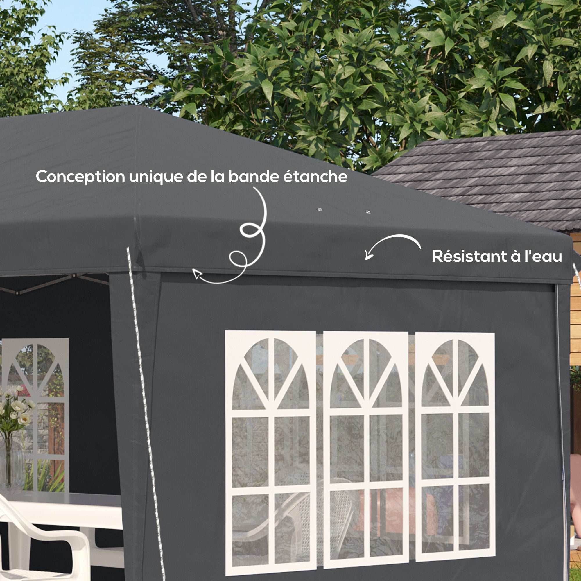Outdoor Garden Pop-Up Folding Gazebo - Event Tent - 3 x 6 m - Marquee Canopy - 3 Removable Sides - Ground Stakes + Carry Bag Included Gray