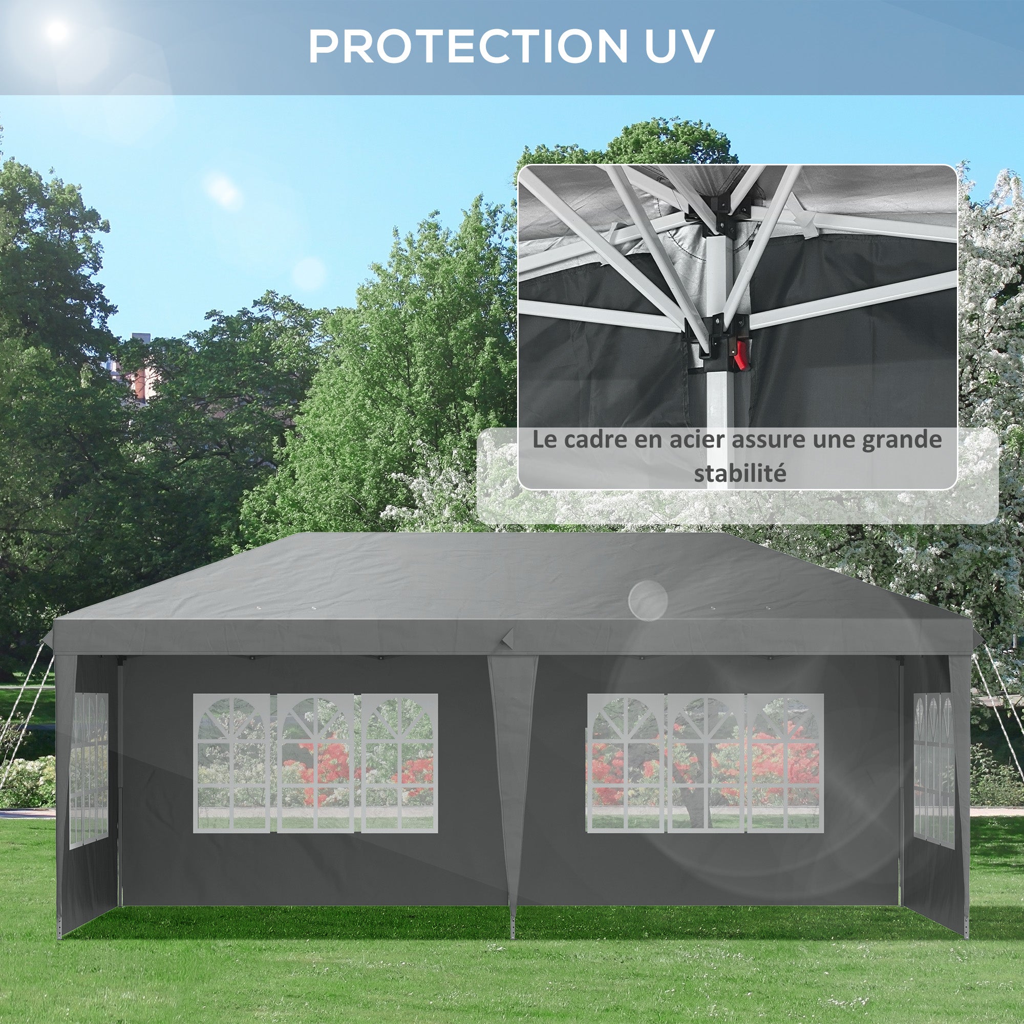 Outdoor Garden Pop-Up Folding Gazebo - Event Tent - 3 x 6 m - Marquee Canopy - 3 Removable Sides - Ground Stakes + Carry Bag Included Gray