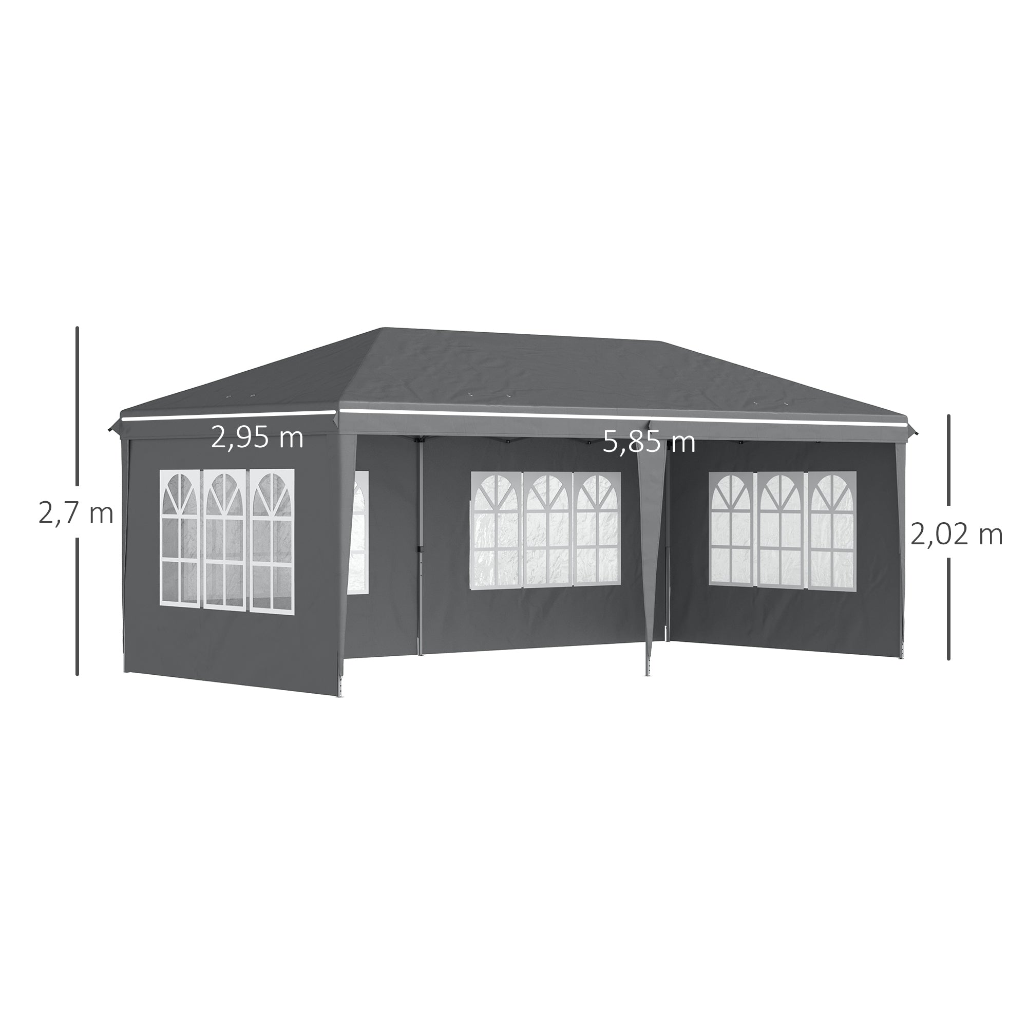 Outdoor Garden Pop-Up Folding Gazebo - Event Tent - 3 x 6 m - Marquee Canopy - 3 Removable Sides - Ground Stakes + Carry Bag Included Gray