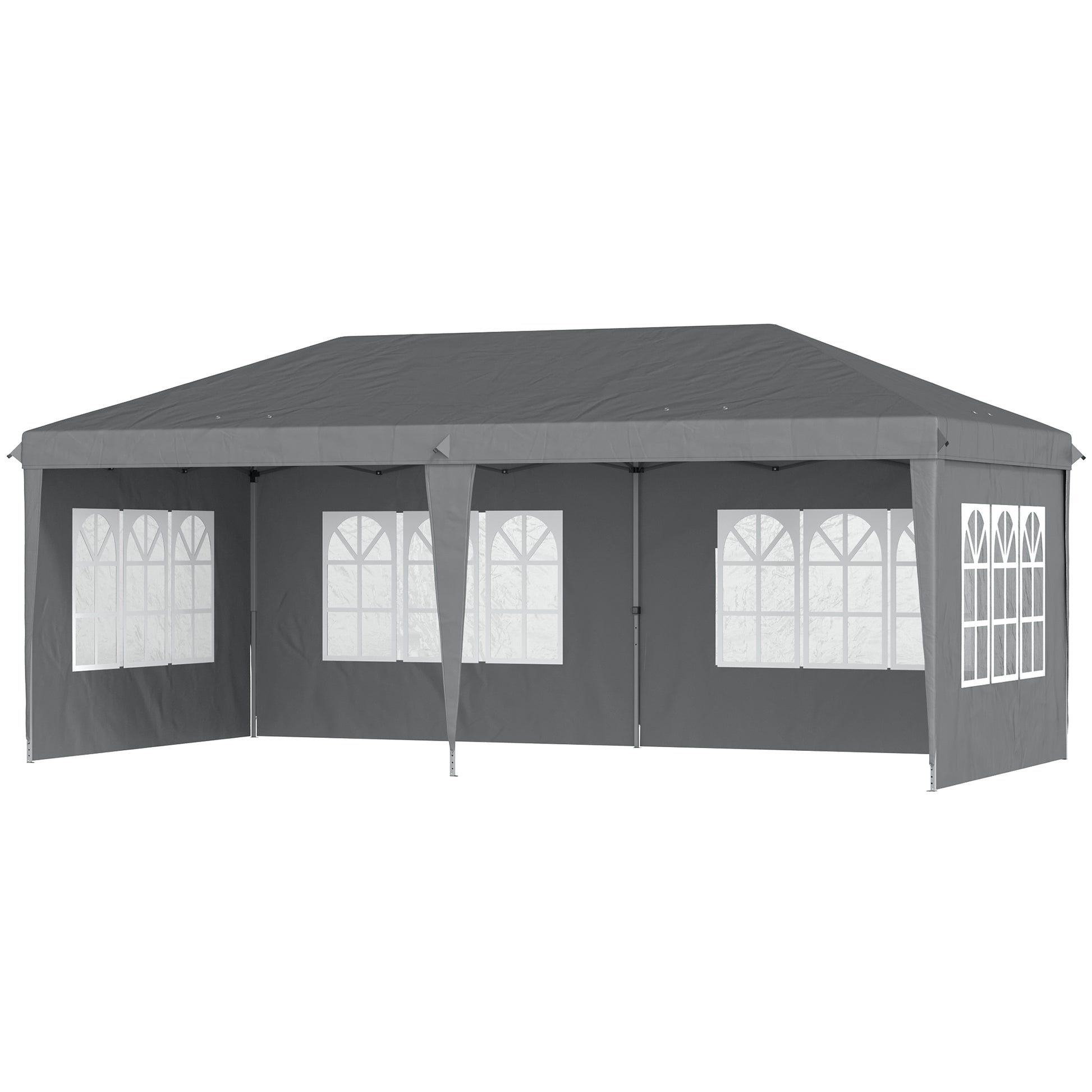 Outdoor Garden Pop-Up Folding Gazebo - Event Tent - 3 x 6 m - Marquee Canopy - 3 Removable Sides - Ground Stakes + Carry Bag Included Gray
