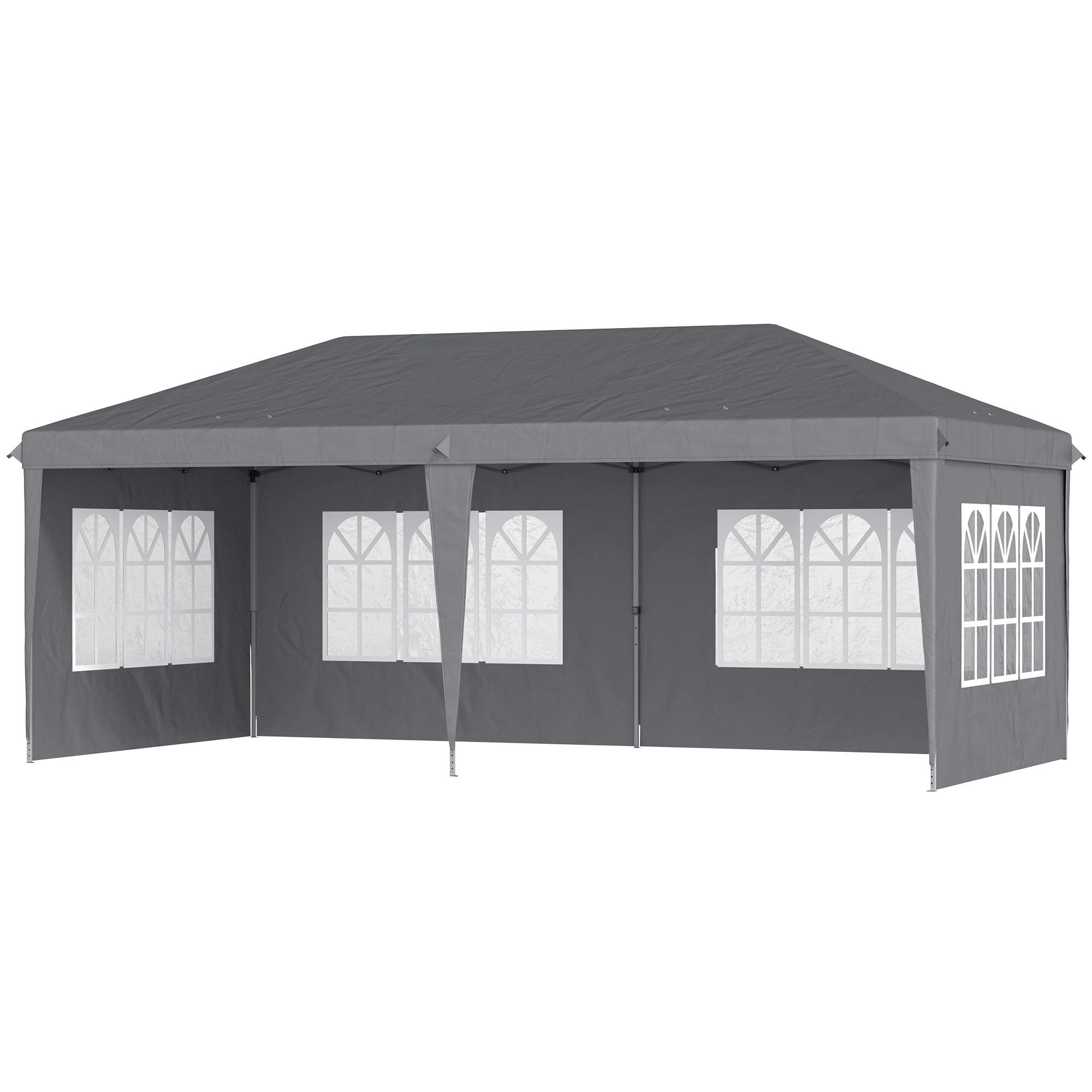 Outdoor Garden Pop-Up Folding Gazebo - Event Tent - 3 x 6 m - Marquee Canopy - 3 Removable Sides - Ground Stakes + Carry Bag Included Gray