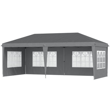 Outdoor Garden Pop-Up Folding Gazebo - Event Tent - 3 x 6 m - Marquee Canopy - 3 Removable Sides - Ground Stakes + Carry Bag Included Gray