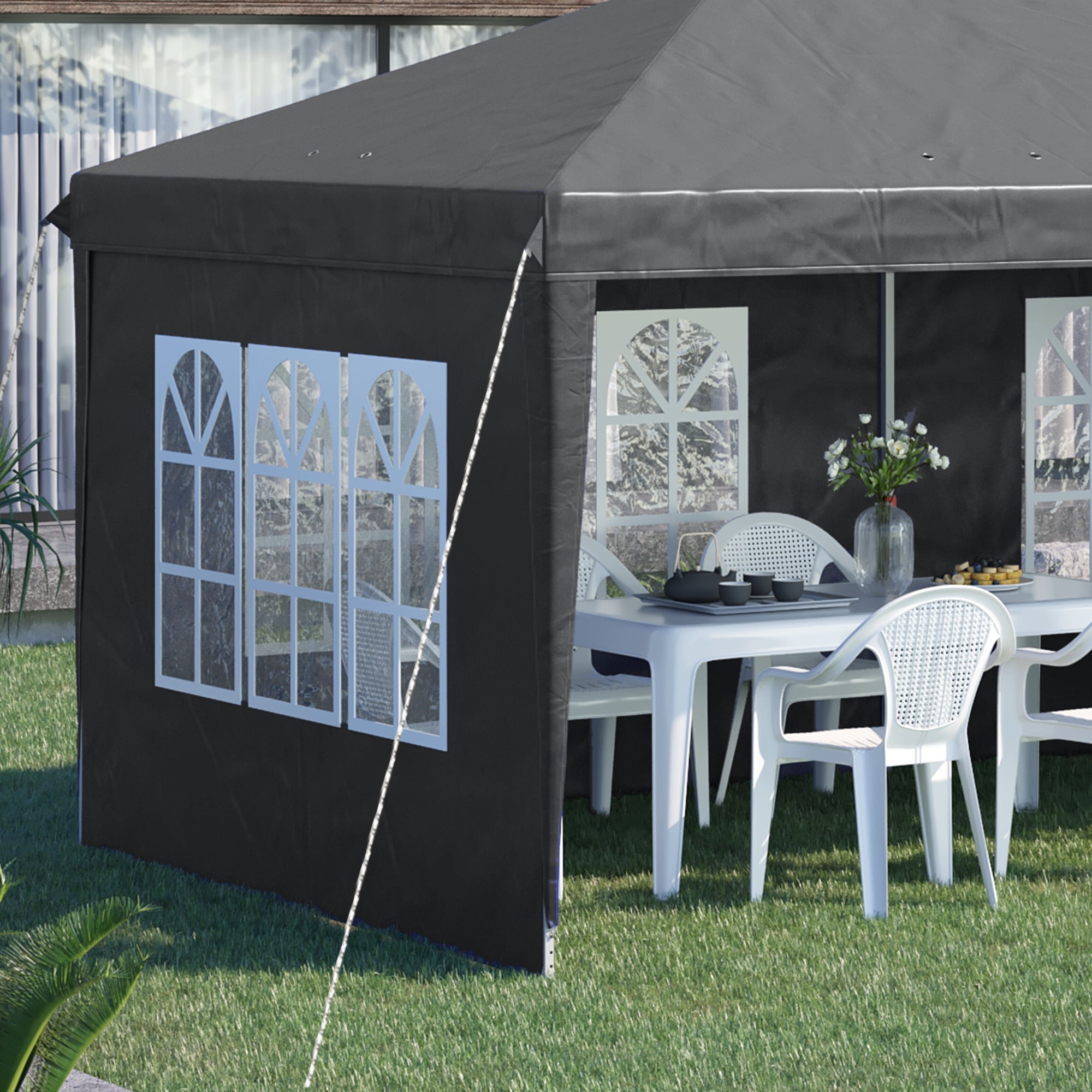Outdoor Garden Pop-Up Folding Gazebo - Event Tent - 3 x 6 m - Marquee Canopy - 3 Removable Sides - Ground Stakes + Carry Bag Included Gray