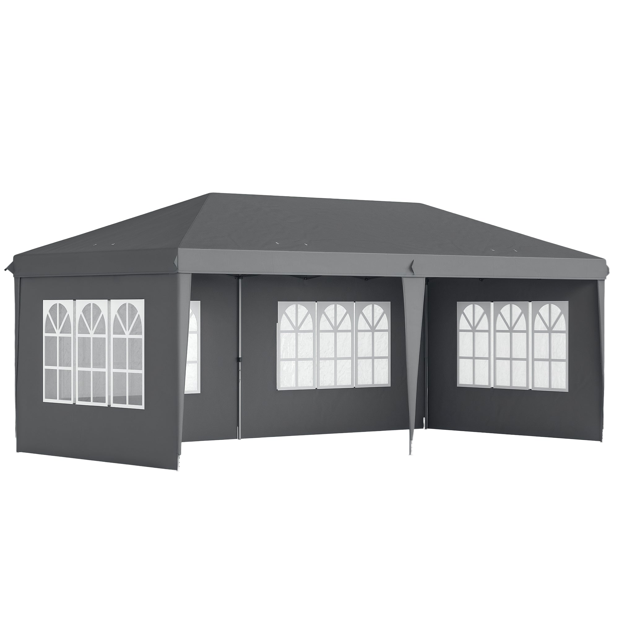 Outdoor Garden Pop-Up Folding Gazebo - Event Tent - 3 x 6 m - Marquee Canopy - 3 Removable Sides - Ground Stakes + Carry Bag Included Gray