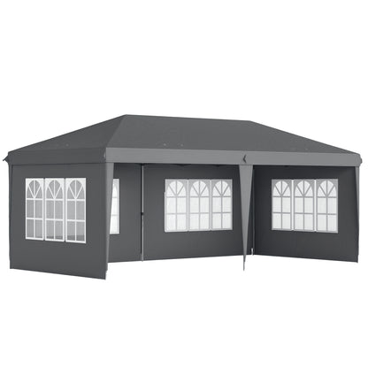 Outdoor Garden Pop-Up Folding Gazebo - Event Tent - 3 x 6 m - Marquee Canopy - 3 Removable Sides - Ground Stakes + Carry Bag Included Gray