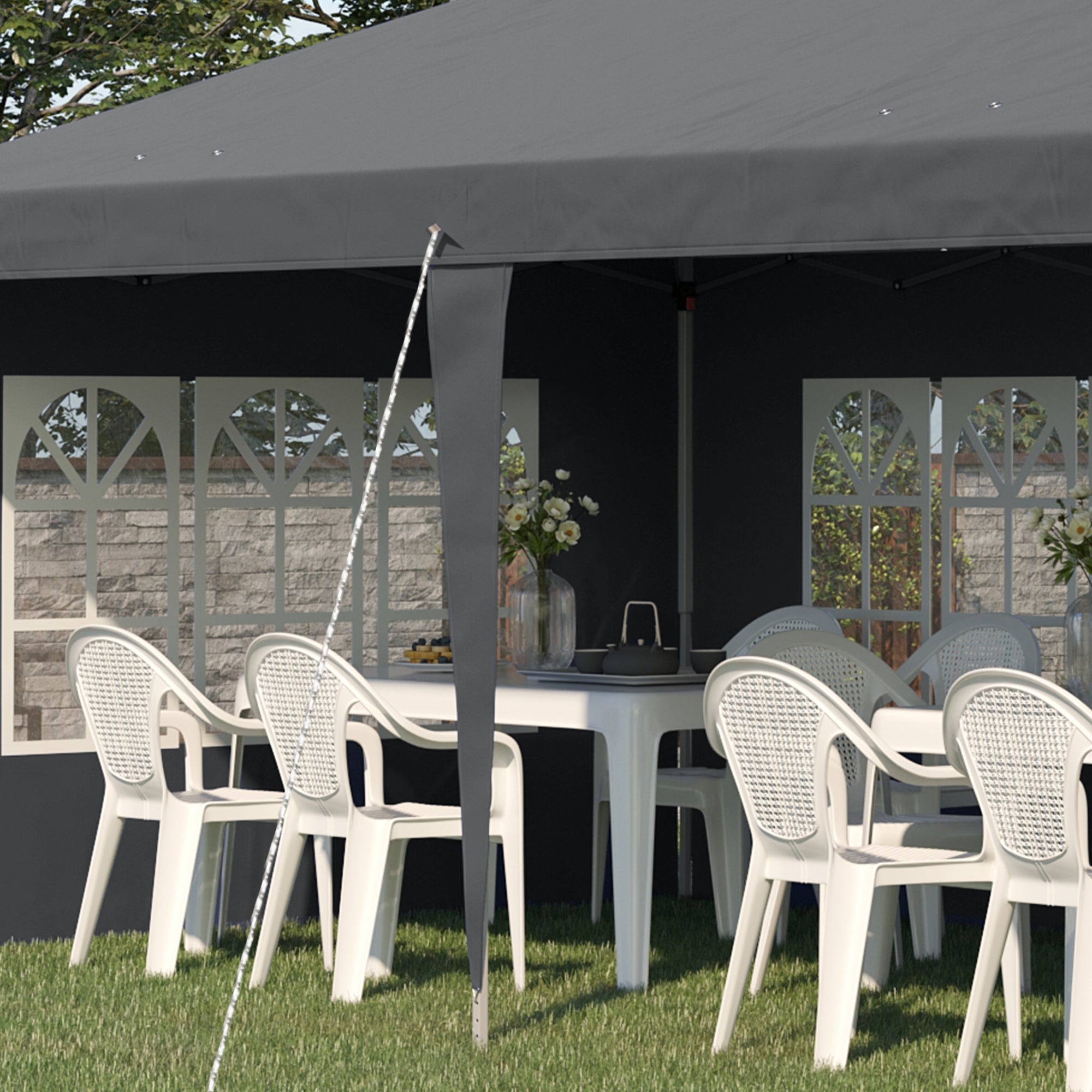 Outdoor Garden Pop-Up Folding Gazebo - Event Tent - 3 x 6 m - Marquee Canopy - 3 Removable Sides - Ground Stakes + Carry Bag Included Gray