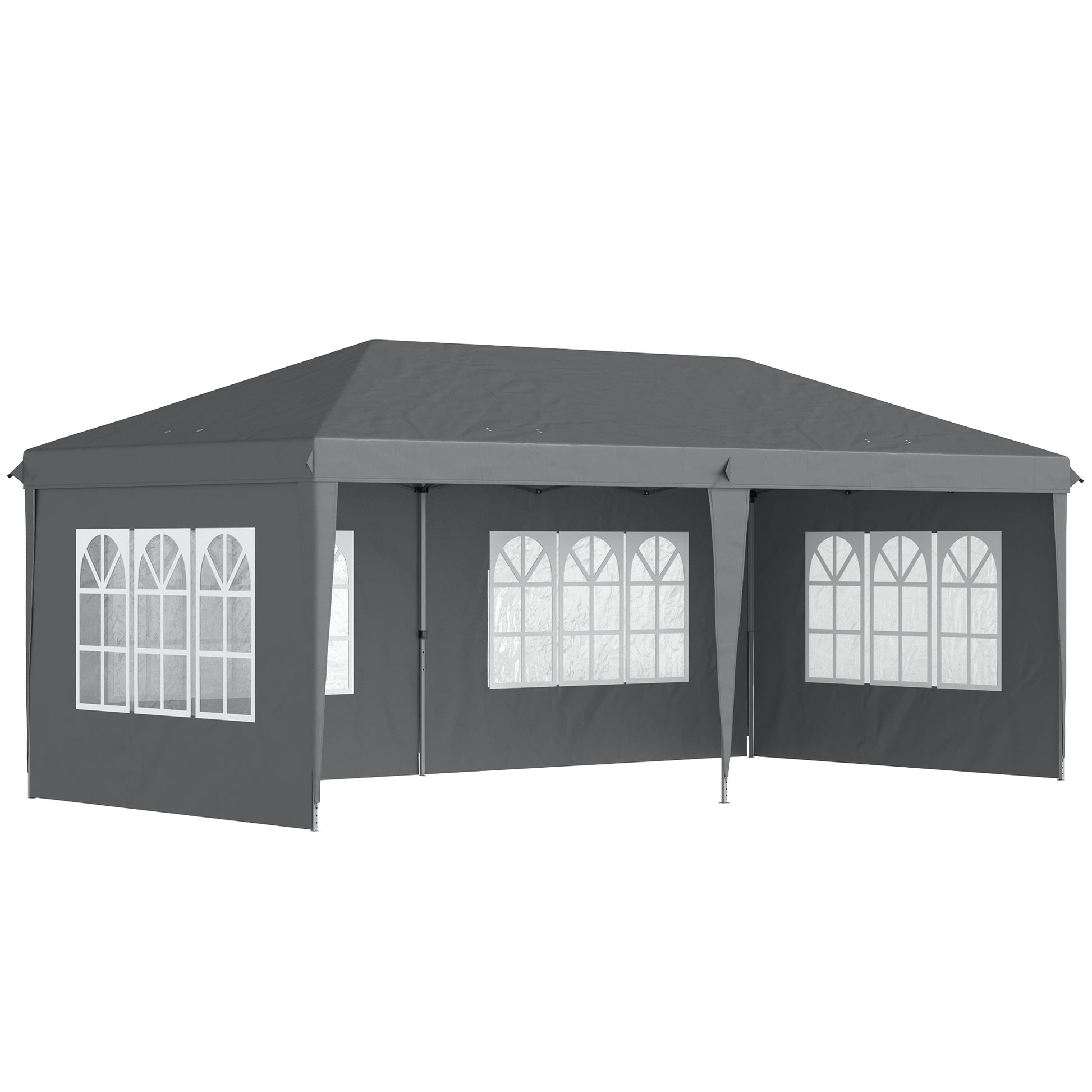 Outdoor Garden Pop-Up Folding Gazebo - Event Tent - 3 x 6 m - Marquee Canopy - 3 Removable Sides - Ground Stakes + Carry Bag Included Gray