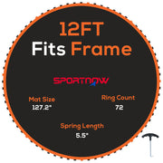 SPORTNOW Trampoline Jumping Mat Bounce Cloth for Trampolines Ø 366 cm, 72 Eyelets and 140mm Spring Length 8-Fold Seam UV-Resistant Jump Cloth 120 kg Load Capacity incl. Spring Tensioner Jump mat Spare Part