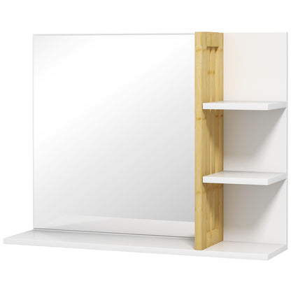 Modern Bathroom Mirror Rectangular Wall Mirror with 4 Storage Shelves for Makeup Dressing Room 45x15x58.5 cm White