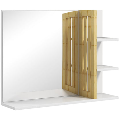 Modern Bathroom Mirror Rectangular Wall Mirror with 4 Storage Shelves for Makeup Dressing Room 45x15x58.5 cm White