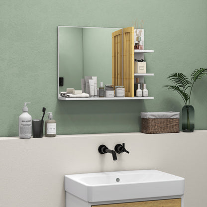 Modern Bathroom Mirror Rectangular Wall Mirror with 4 Storage Shelves for Makeup Dressing Room 45x15x58.5 cm White