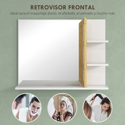 Modern Bathroom Mirror Rectangular Wall Mirror with 4 Storage Shelves for Makeup Dressing Room 45x15x58.5 cm White