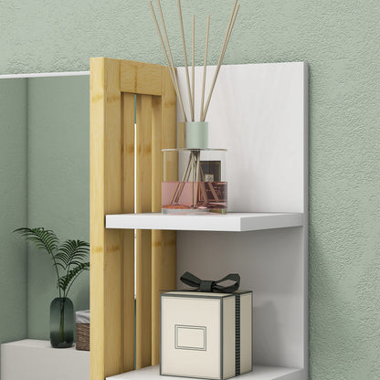 Modern Bathroom Mirror Rectangular Wall Mirror with 4 Storage Shelves for Makeup Dressing Room 45x15x58.5 cm White