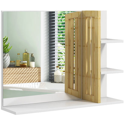 Modern Bathroom Mirror Rectangular Wall Mirror with 4 Storage Shelves for Makeup Dressing Room 45x15x58.5 cm White