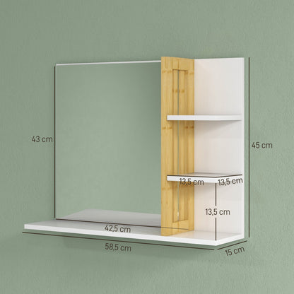 Modern Bathroom Mirror Rectangular Wall Mirror with 4 Storage Shelves for Makeup Dressing Room 45x15x58.5 cm White