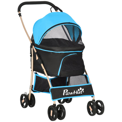 3-in-1 Foldable Pet Stroller for Small Dogs with Detachable Wagon Storage Basket Safety Straps and Cushion Load 15 kg Blue
