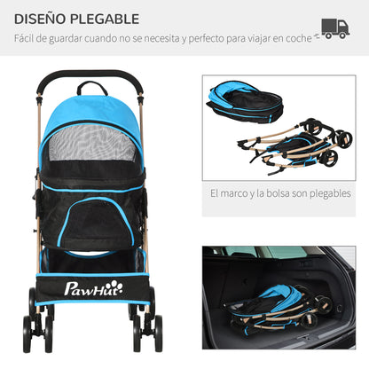 3-in-1 Foldable Pet Stroller for Small Dogs with Detachable Wagon Storage Basket Safety Straps and Cushion Load 15 kg Blue