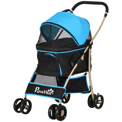 3-in-1 Foldable Pet Stroller for Small Dogs with Detachable Wagon Storage Basket Safety Straps and Cushion Load 15 kg Blue