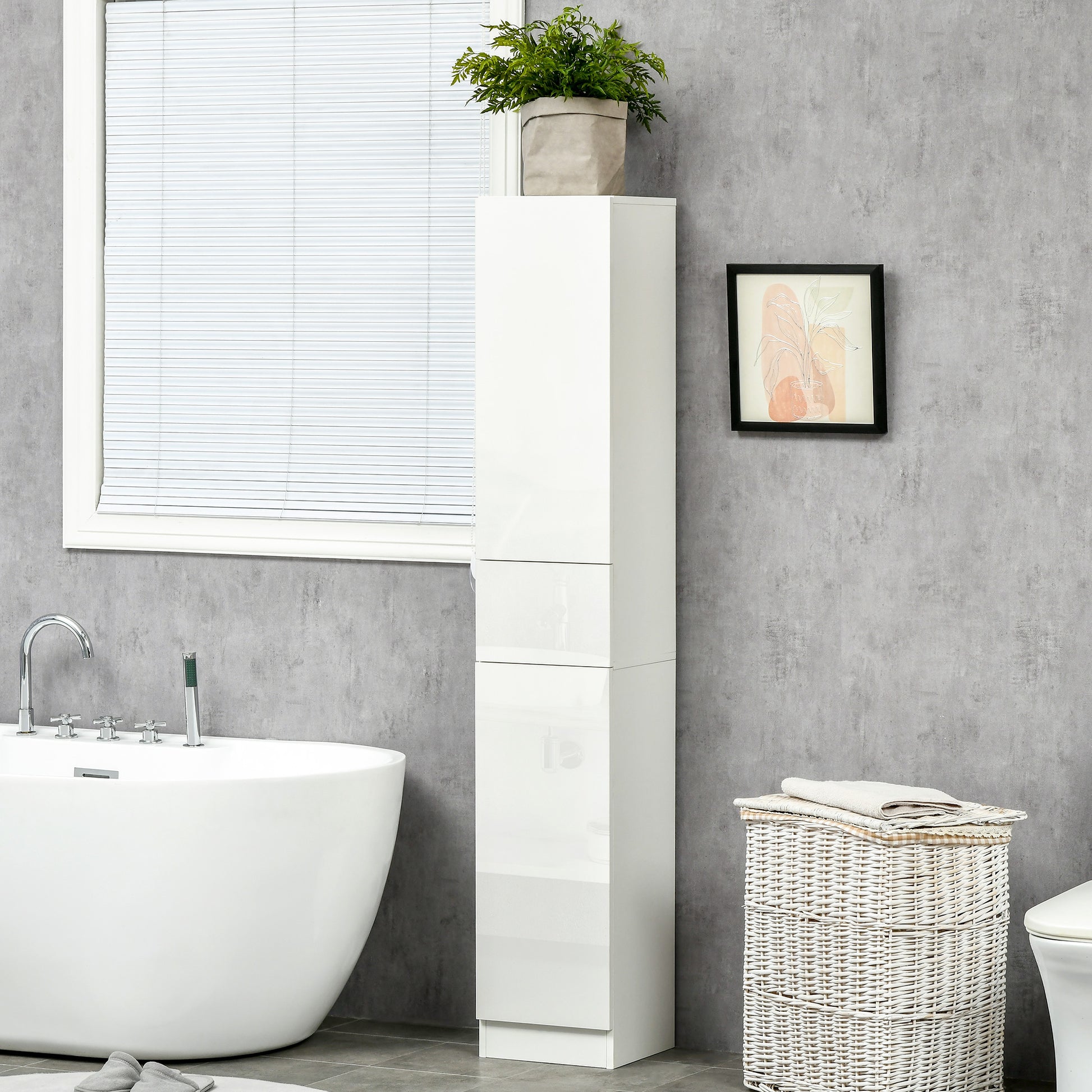 High Bathroom Cabinet with 1 Drawer and 5 Open Shelves Bathroom Auxiliary Column for Living Room Bathroom Bedroom Modern Style 30x28x170 cm White Gloss