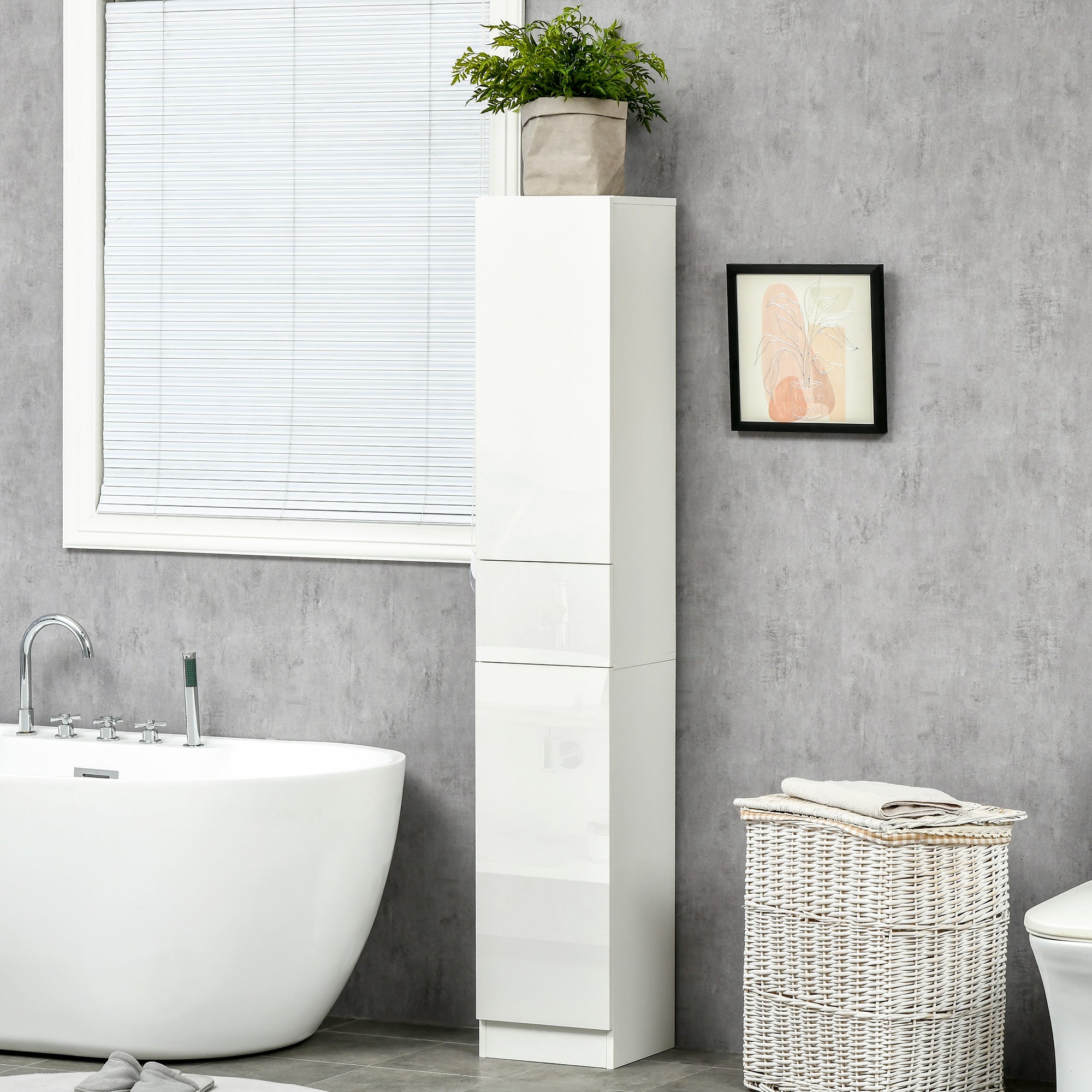High Bathroom Cabinet with 1 Drawer and 5 Open Shelves Bathroom Auxiliary Column for Living Room Bathroom Bedroom Modern Style 30x28x170 cm White Gloss