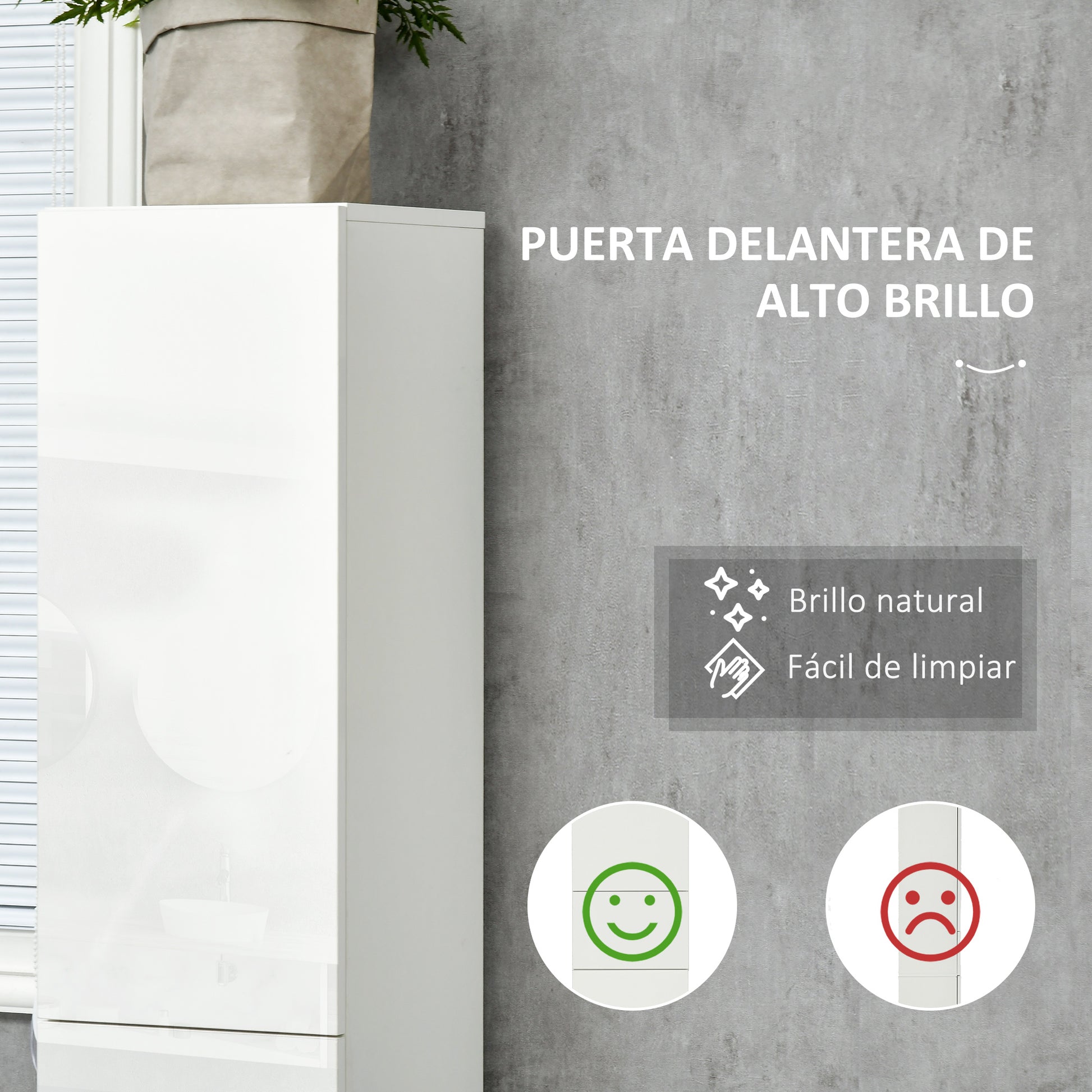 High Bathroom Cabinet with 1 Drawer and 5 Open Shelves Bathroom Auxiliary Column for Living Room Bathroom Bedroom Modern Style 30x28x170 cm White Gloss