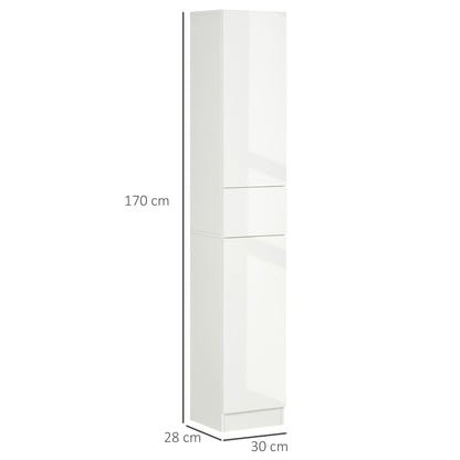 High Bathroom Cabinet with 1 Drawer and 5 Open Shelves Bathroom Auxiliary Column for Living Room Bathroom Bedroom Modern Style 30x28x170 cm White Gloss