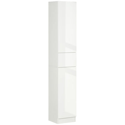 High Bathroom Cabinet with 1 Drawer and 5 Open Shelves Bathroom Auxiliary Column for Living Room Bathroom Bedroom Modern Style 30x28x170 cm White Gloss