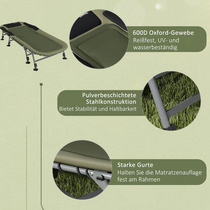 Camping Bed Folding Travel Bed Adjustable Folding Bed up to 180 kg Capacity for Outdoor Oxford Green