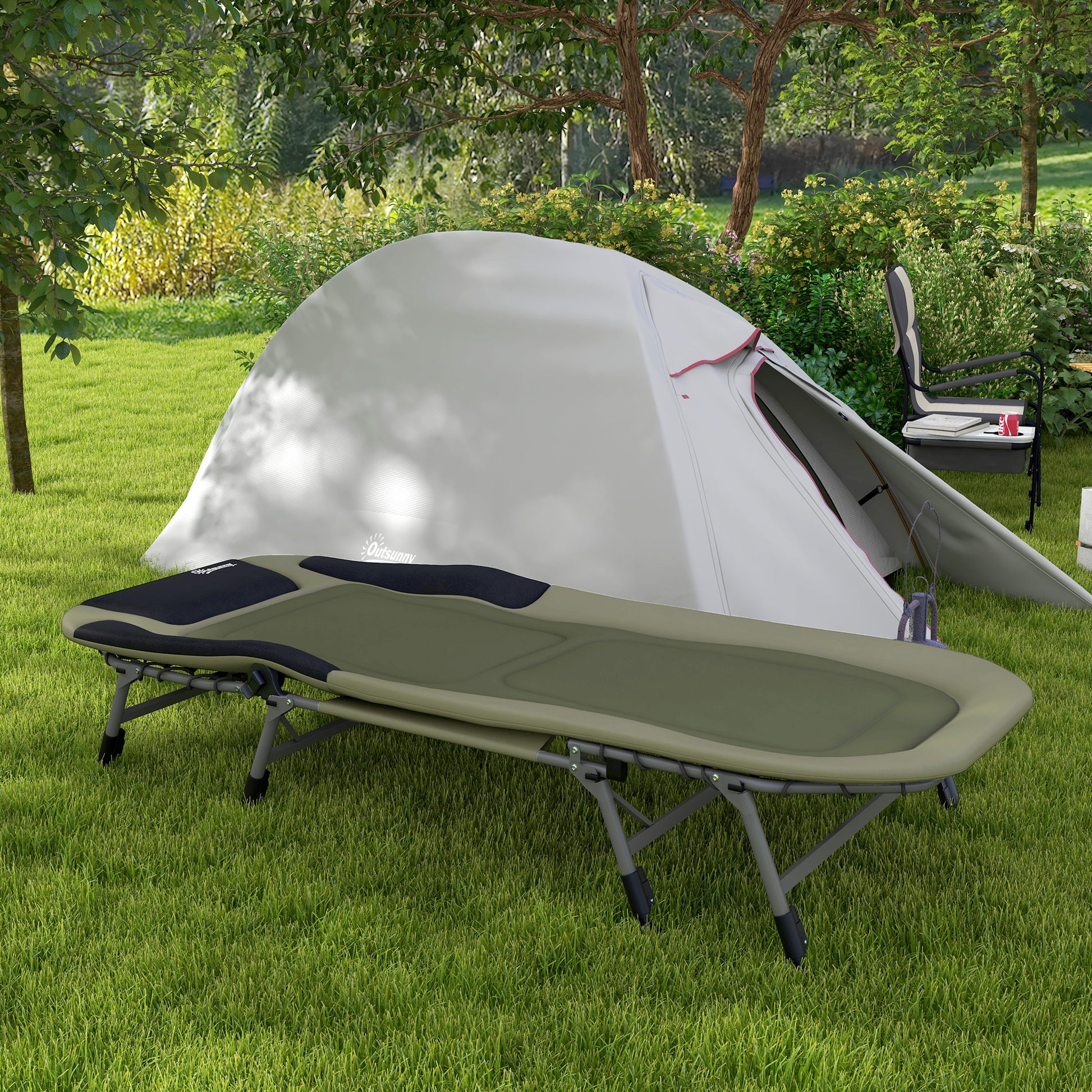 Camping Bed Folding Travel Bed Adjustable Folding Bed up to 180 kg Capacity for Outdoor Oxford Green