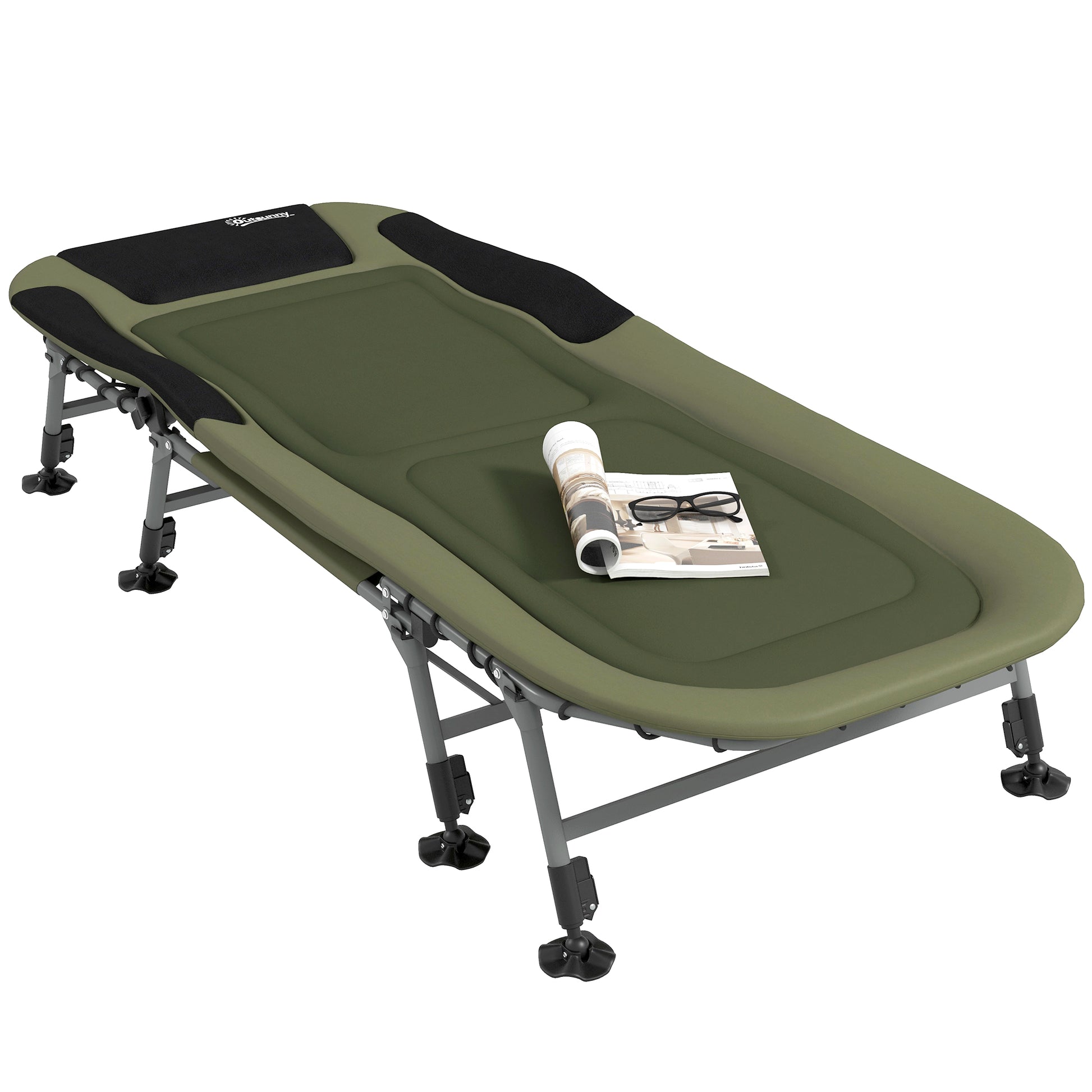 Camping Bed Folding Travel Bed Adjustable Folding Bed up to 180 kg Capacity for Outdoor Oxford Green