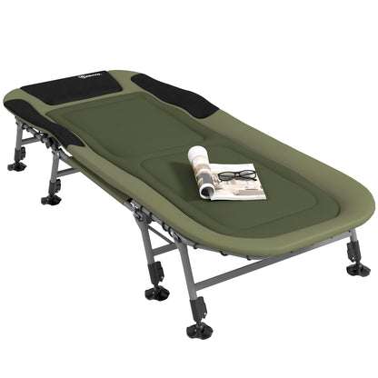 Camping Bed Folding Travel Bed Adjustable Folding Bed up to 180 kg Capacity for Outdoor Oxford Green