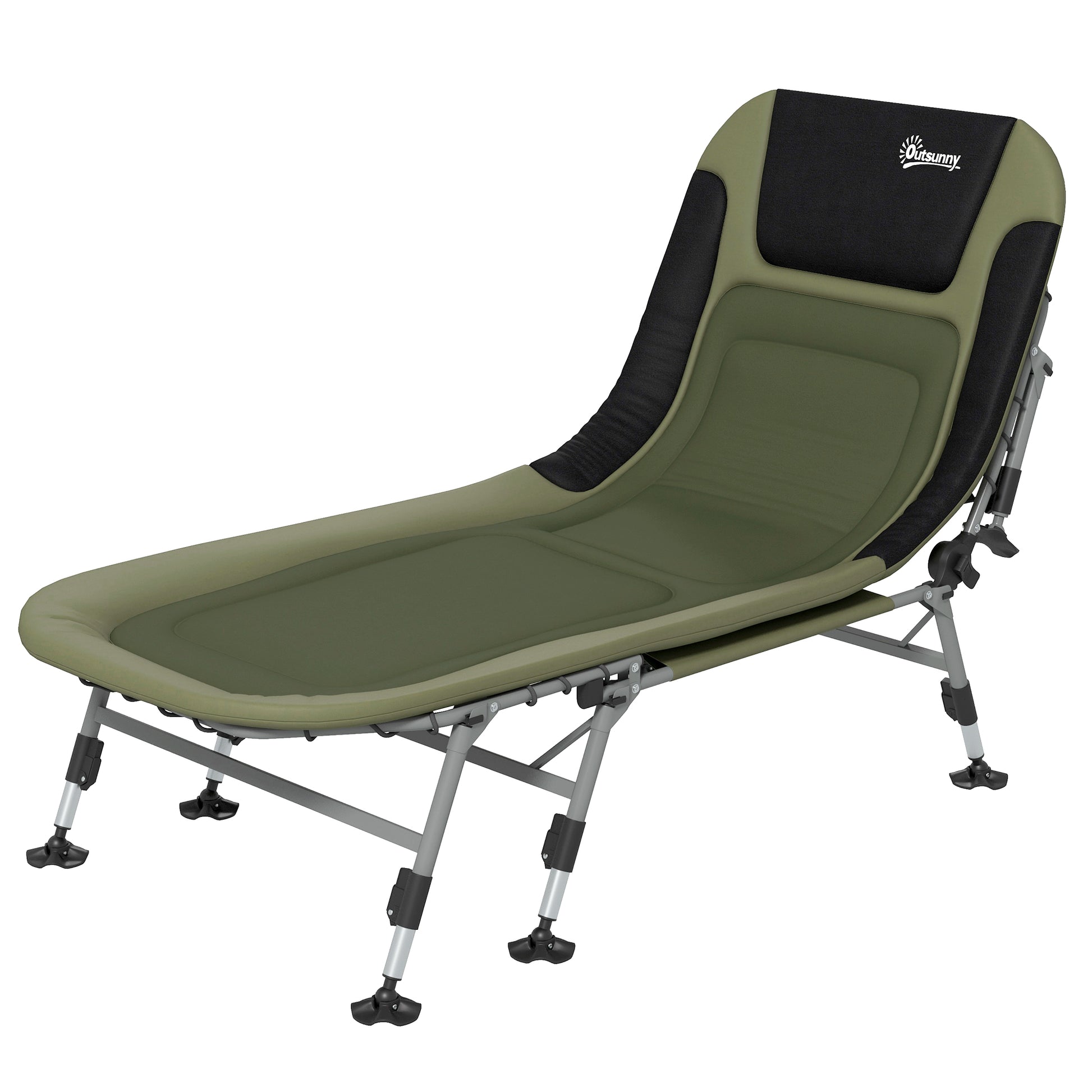 Camping Bed Folding Travel Bed Adjustable Folding Bed up to 180 kg Capacity for Outdoor Oxford Green