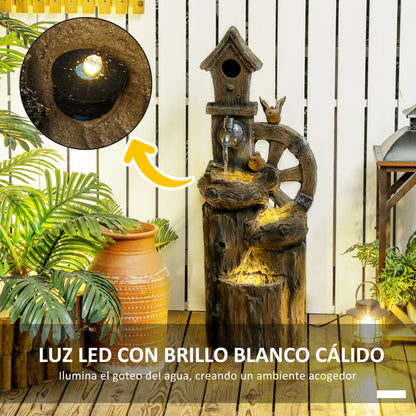 2-in-1 Water Fountain with Birdhouse Garden Fountain with LED Lighting 4-Level Cascading Decorative Fountain for Garden Patio Terrace 34.5x29.5x92 cm Multicolor