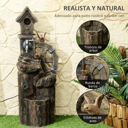 2-in-1 Water Fountain with Birdhouse Garden Fountain with LED Lighting 4-Level Cascading Decorative Fountain for Garden Patio Terrace 34.5x29.5x92 cm Multicolor