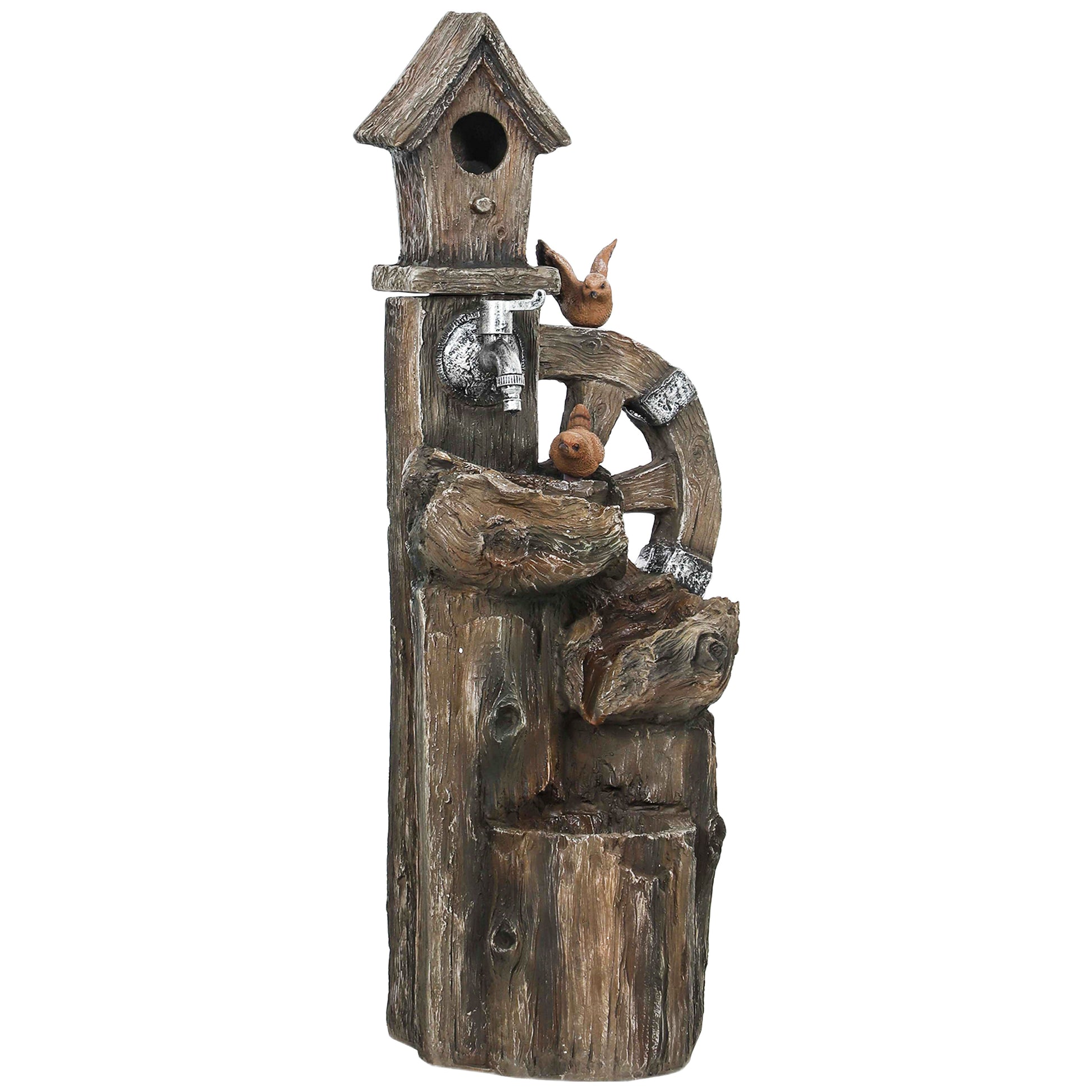 2-in-1 Water Fountain with Birdhouse Garden Fountain with LED Lighting 4-Level Cascading Decorative Fountain for Garden Patio Terrace 34.5x29.5x92 cm Multicolor