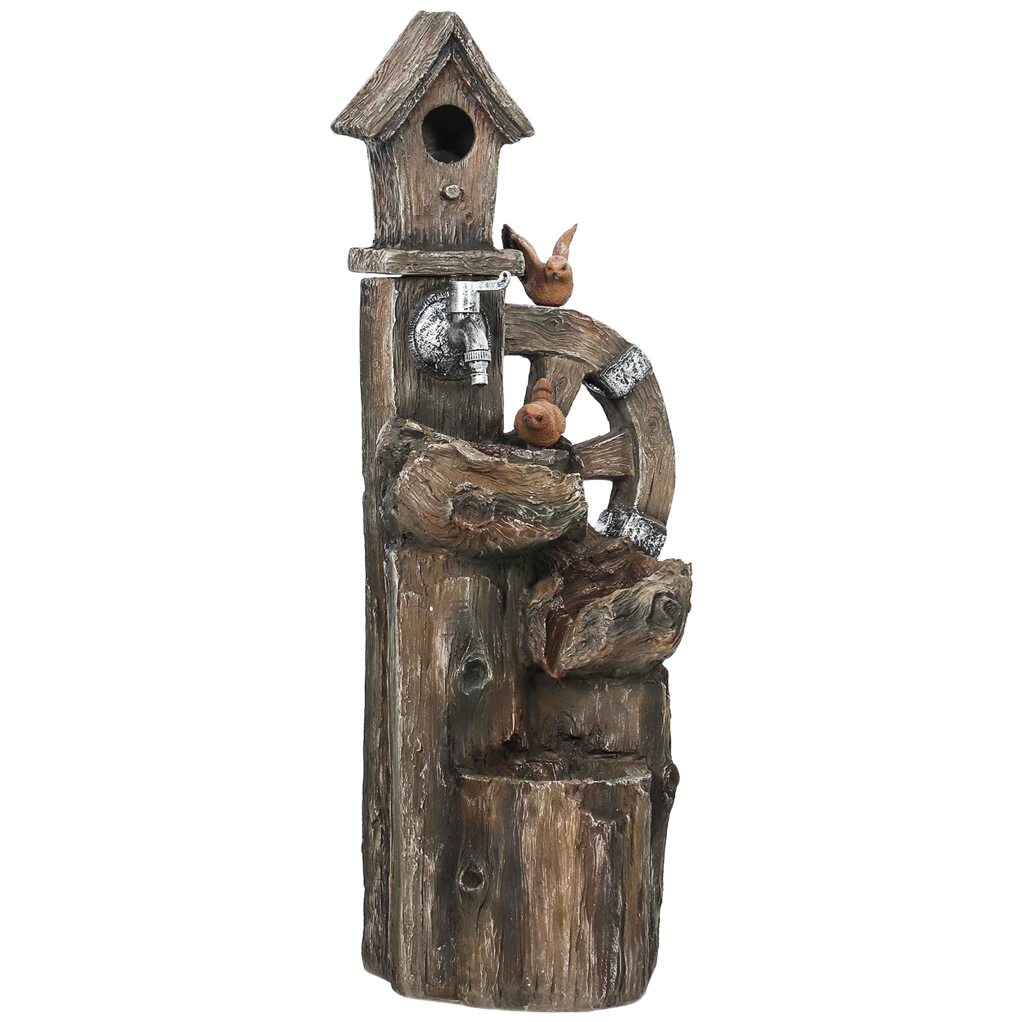 2-in-1 Water Fountain with Birdhouse Garden Fountain with LED Lighting 4-Level Cascading Decorative Fountain for Garden Patio Terrace 34.5x29.5x92 cm Multicolor