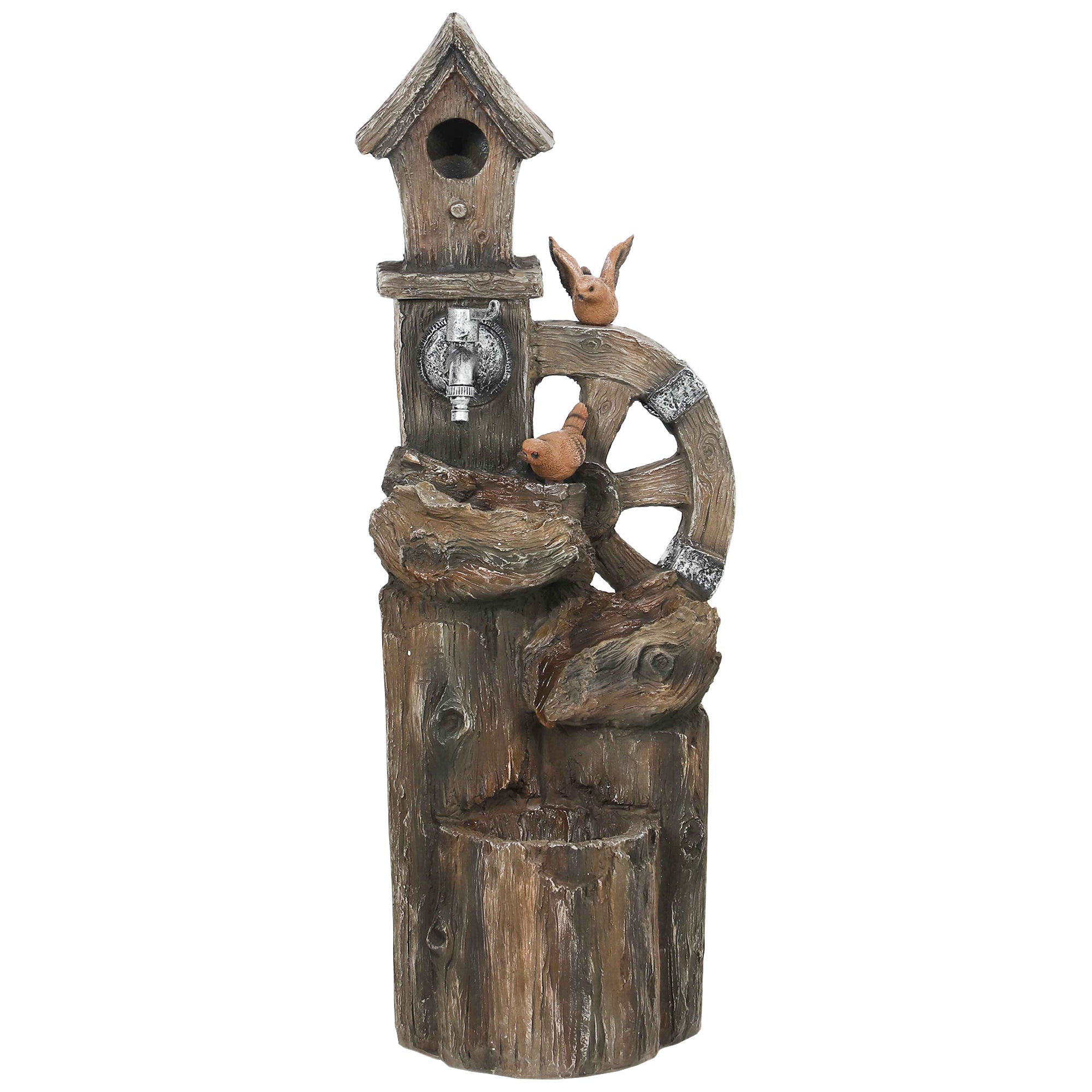 2-in-1 Water Fountain with Birdhouse Garden Fountain with LED Lighting 4-Level Cascading Decorative Fountain for Garden Patio Terrace 34.5x29.5x92 cm Multicolor