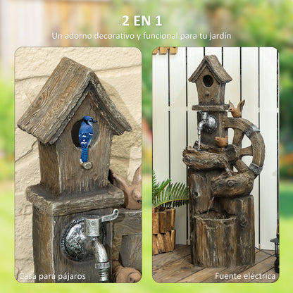 2-in-1 Water Fountain with Birdhouse Garden Fountain with LED Lighting 4-Level Cascading Decorative Fountain for Garden Patio Terrace 34.5x29.5x92 cm Multicolor