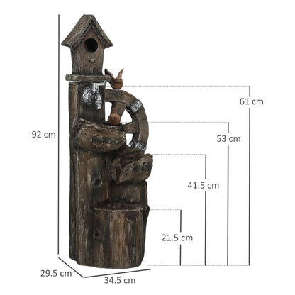 2-in-1 Water Fountain with Birdhouse Garden Fountain with LED Lighting 4-Level Cascading Decorative Fountain for Garden Patio Terrace 34.5x29.5x92 cm Multicolor