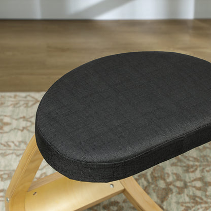 Ergonomic Rocking Kneeling Chair in Linen Effect Fabric and Birch Wood, 50x73x55 cm, Black