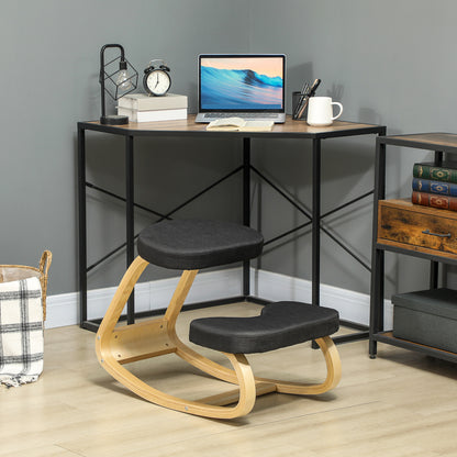 Ergonomic Rocking Kneeling Chair in Linen Effect Fabric and Birch Wood, 50x73x55 cm, Black