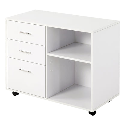 Printer Stand Printer Table with 3 Drawers Adjustable Shelf Wheels Large Storage Capacity 80x40x65 cm White