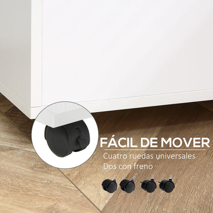 Printer Stand Printer Table with 3 Drawers Adjustable Shelf Wheels Large Storage Capacity 80x40x65 cm White